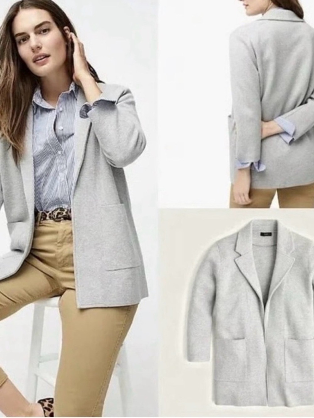 Jcrew Sophie open-front sweater-blazer light grey